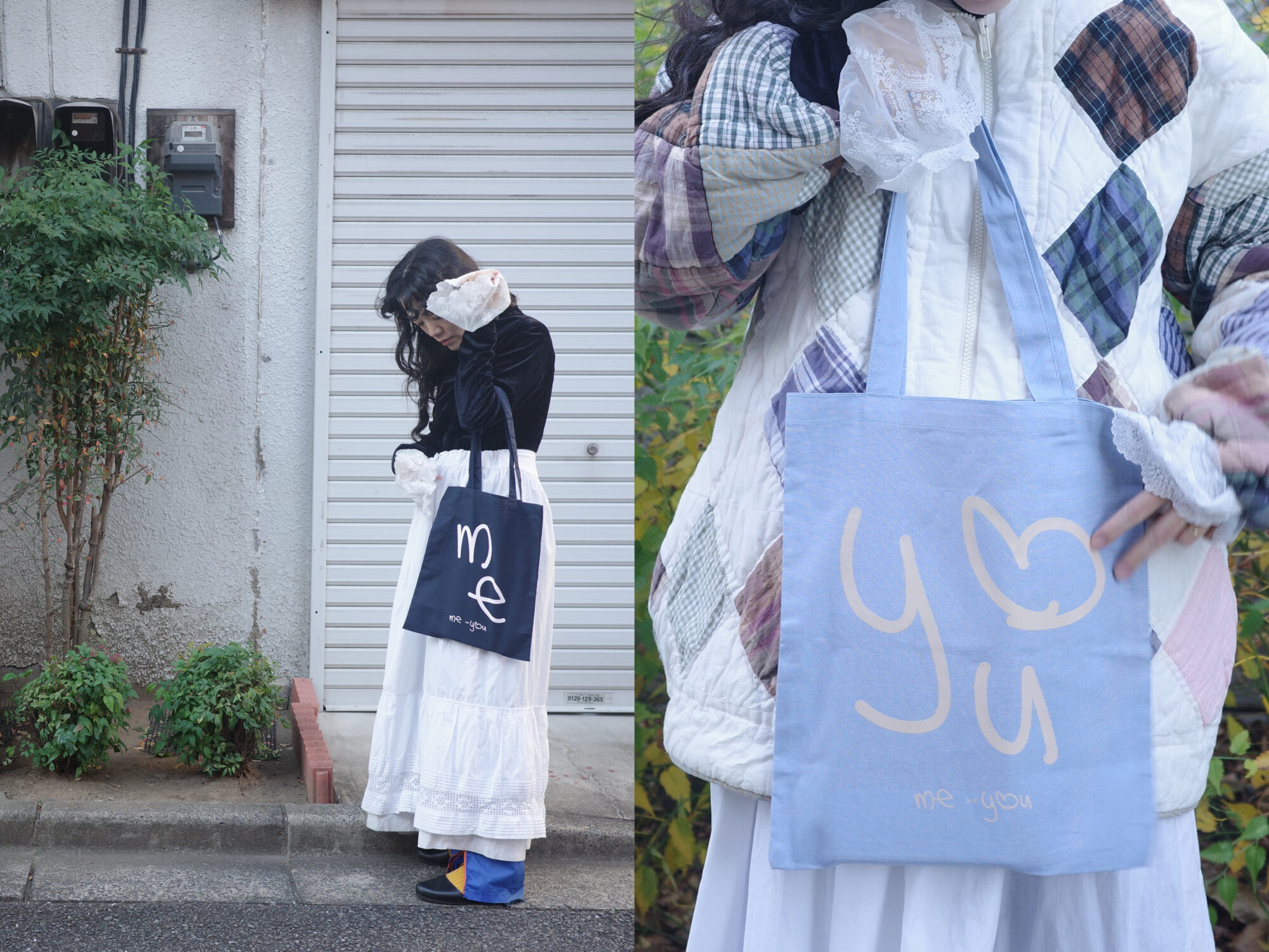 me and youロゴをあしらった新色トートバッグ（サックスブルー×ベージュ、ネイビー×パステルピンク）を発売